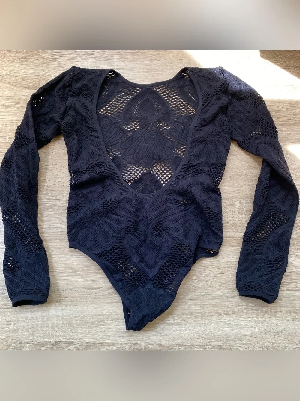 Zara Long-Sleeve Boatneck Sheer Bodysuit Black XS